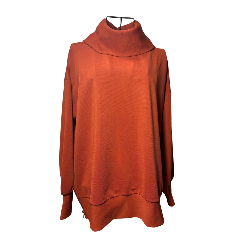 Entro Rust Orange Ribbed Cowl Neck Sweatshirt Side Zippers-Medium